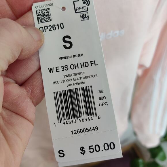 Adidas NWT Baby Pink Pullover Hoodie Sweater Size Small - Picture 3 of 16